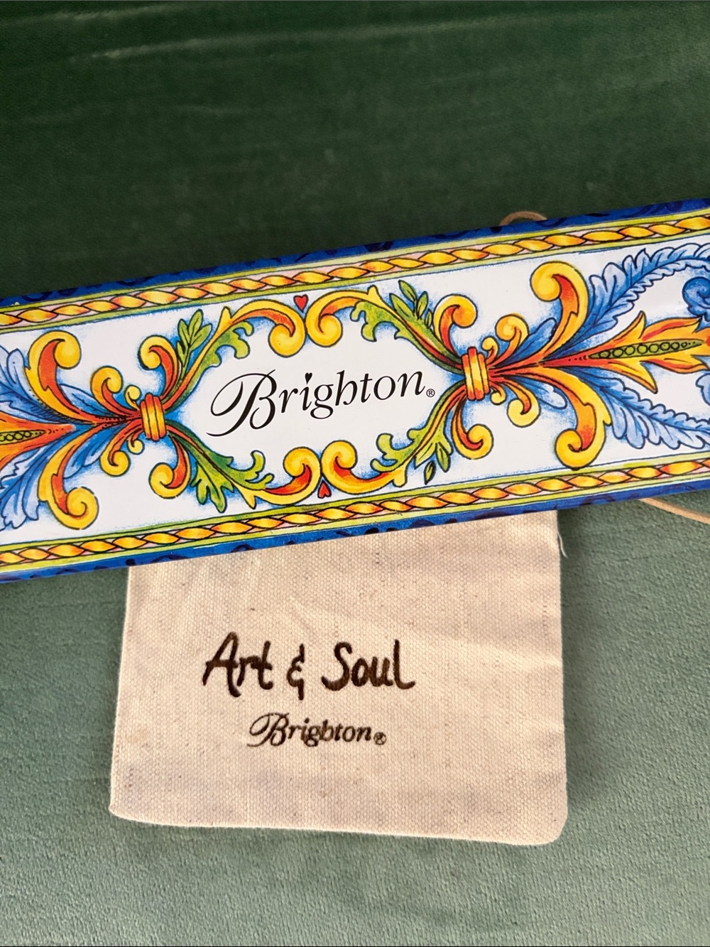 Brighton Art & Soul Decorative Strap in Blue, Yellow and Orange Scroll Motif